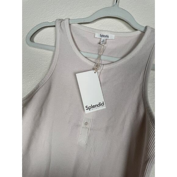 NWT Women's Tan Tank Top Shirt Textured Splendid Collection Button Collar M - Picture 5 of 9